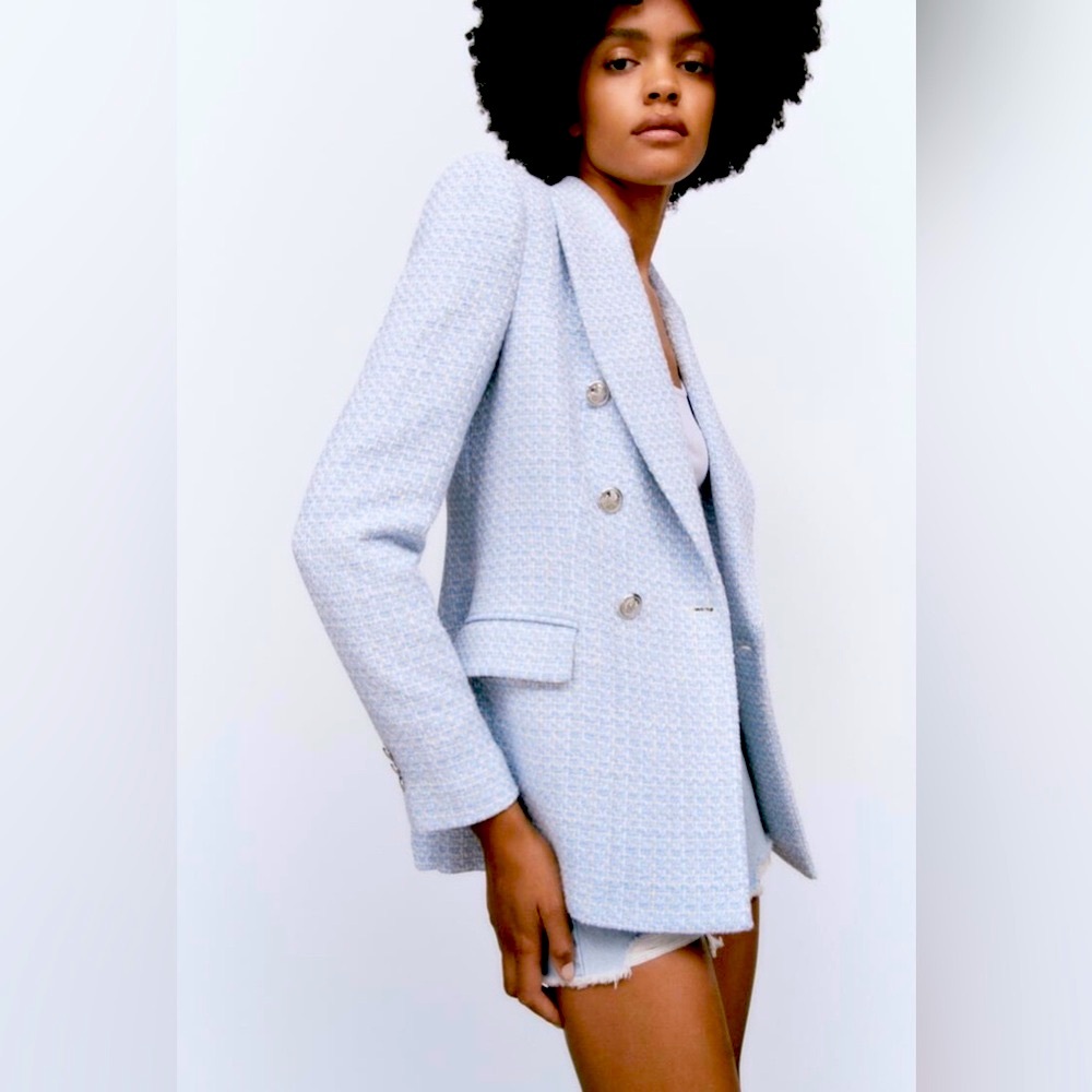 ZARA Textured Double-Breasted Blazer - Picture 3 of 9